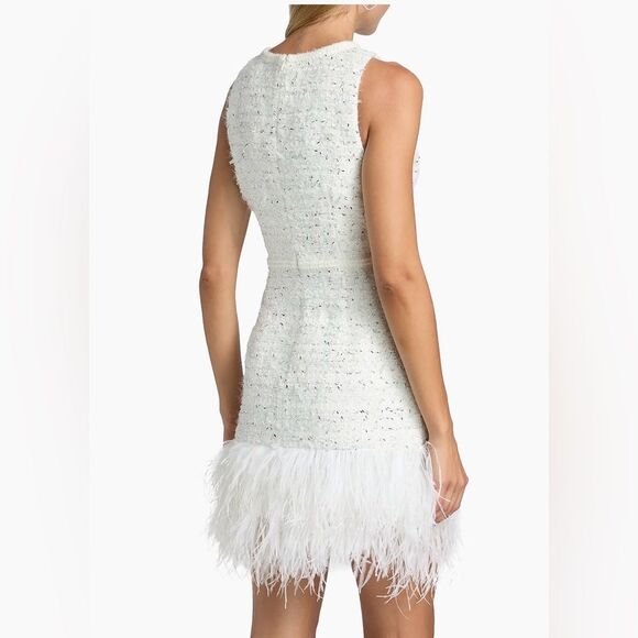 NWOT Milly Raven Feather-Trim Metallic Tweed Minidress, US4/UK8 - Picture 4 of 16